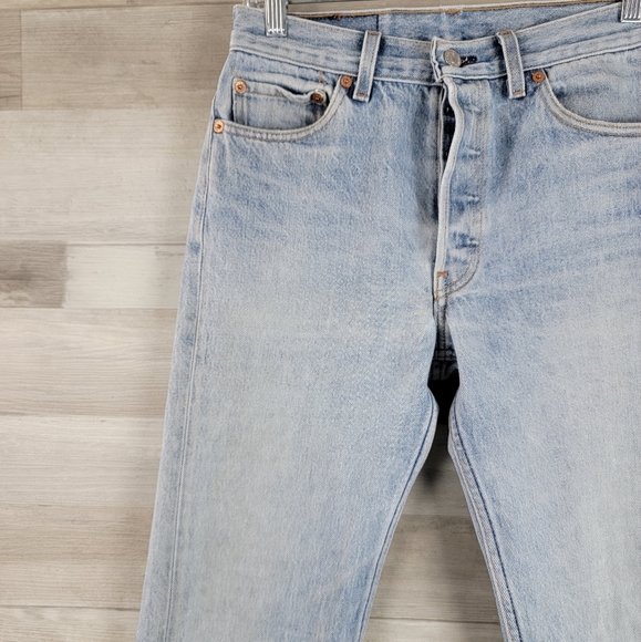 90s Levi's 501 High Rise Straight Leg Button Fly Distressed Jeans Size 28×33 - Picture 10 of 16